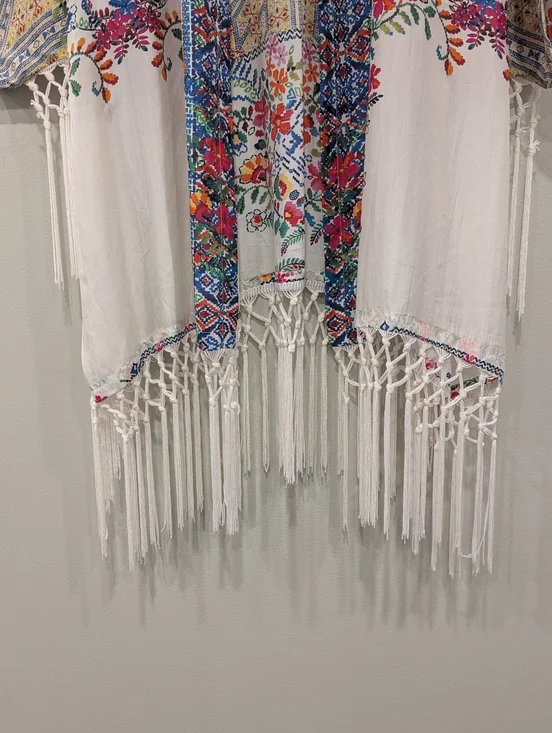 Johnny Was Silk Fringe Floral Kimono Size Small - Picture 6 of 8